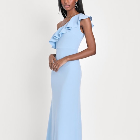 Lulus Dresses & Skirts - Lulus Last Forever Powder Blue One-shoulder Ruffle Maxi Dress - Size XXS